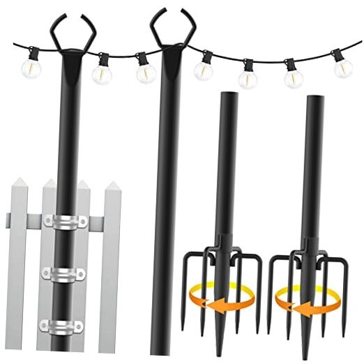2 Pack String Light Poles,10 Ft Light Poles for Outside String 10FT 2 Pack