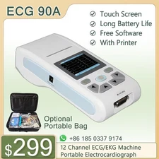 Touch Screen Portable Handheld Electrocardiograph 12 Leads ECG Machine ECG90A