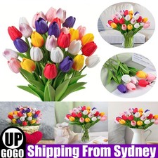 UP 50X Artificial Tulips Flowers Fake Faux Tulip Bouquet Wedding Mothers Day