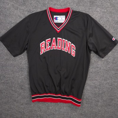 Vintage Champion Warm Up Jersey Mens L Black Reading MA Mesh V Neck Made In USA