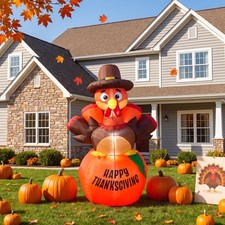 6 FT Thanksgiving Inflatable Outdoor Pumpkin Yard Decoration,Built-In LED Lights
