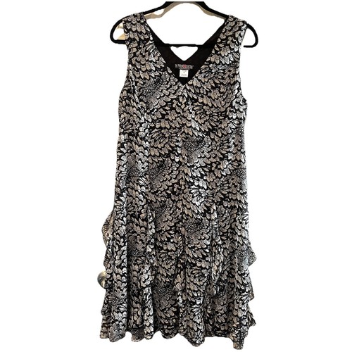 Pyramid Collection Women’s L Sleeveless Dress Drop Waist V Neck Flowy Ruffle - Picture 1 of 14