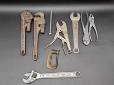 VTG Lot of 9 Hand Tools Pipe Wrench Vice Grip Plyers More USA ROXCO Ridge +