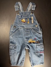 Vtg Y2K Denim Carpenter Overalls 12M Embroidered Jean Bibs Builder Construction