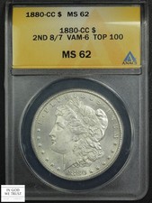 1880 CC VAM-6 Top-100 8/Low 7 Carson City Morgan Silver Dollar $1 ANACS MS 62