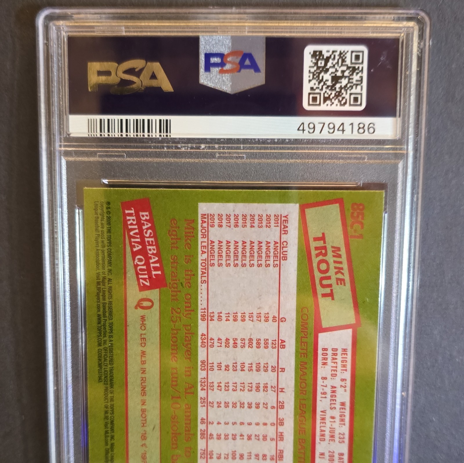 Topps 2020 Silver Pack 1985 Chrome Mike Trout #85C-1 PSA 10 - Angels view 3