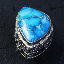 Sterling Silver and Turquoise Statement Ring, 30 Grams, size 8.5, Marked 925