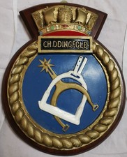 HMS Chiddingfold - Ship Crest Plaque – Hand-Painted, Solid Mahogany Mount, 1kg
