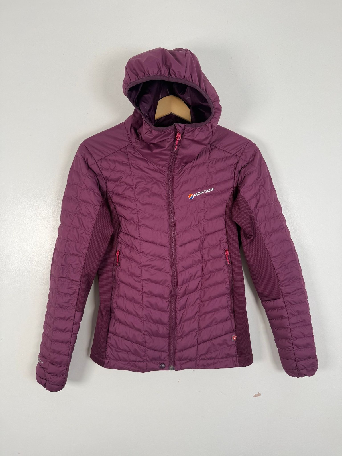 Montane Jacket Size UK 8 Purple Puffer Insulated PrimaLoft Pertex Quantum Hooded