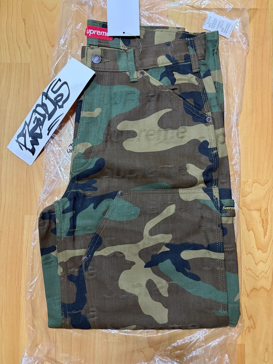 パンツ supreme jacquard logos denim green/30 Supreme Jacquard Logos Double Knee Denim Painter Jean Woodland