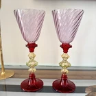 VTG Venetian Murano SALVIATI Art Glass GOBLETS Amethyst Red Gold Flecks 10”