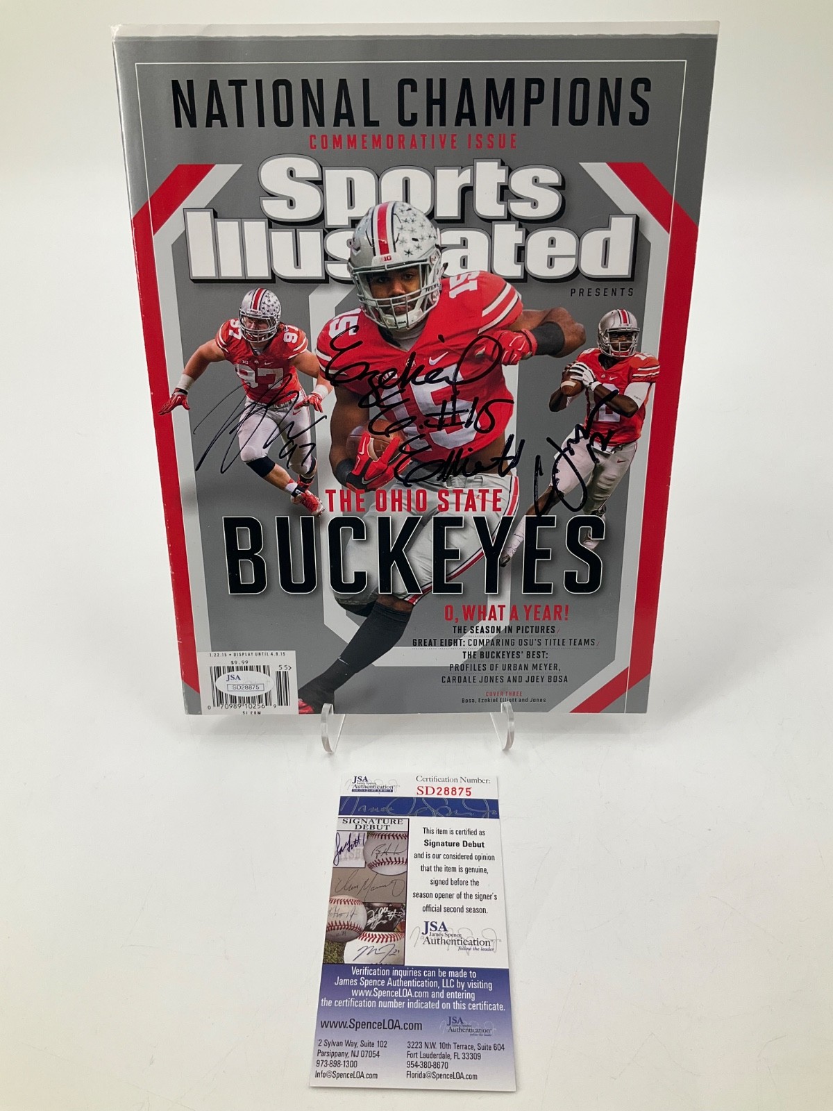 Joey Bosa Autographed Signed Ohio State Buckeyes / EZEKIEL ELLIOTT / CARDALE JONES SPORTS ILLUSTRATED JSA SD COA 