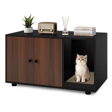 Wooden Cat Litter Box Enclosure, Hidden Litter Box Furniture w/Scratching Board