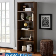 5-Shelf Bookcase Adjustable Shelves Wall Secure Closed Back Storage Unit New