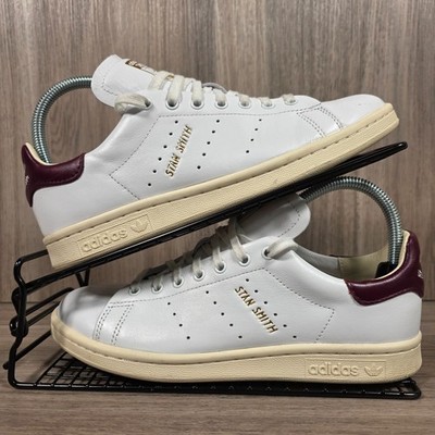 Adidas Stan Smith Lux Herren Sportschuhe Größe 6 UK Burgund Weiß Leder Schuhe