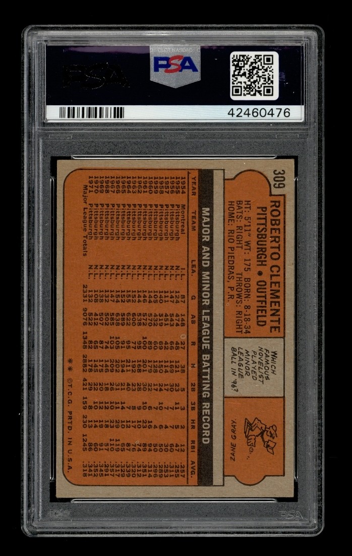 1972 Topps Set-Break #309 Roberto Clemente PSA 6 EX-MT view 2