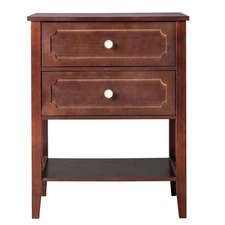 Wood Nightstand End Side Table with 2 Drawer for Living Room Bedroom