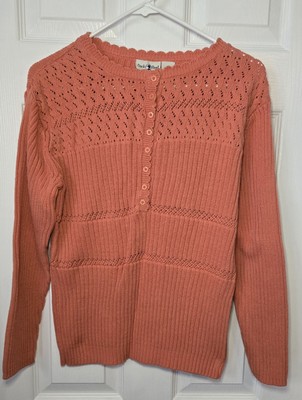 Duck Head Women s Large Salmon Long Sleeve Knit Sweater Button Up Open Stitch 