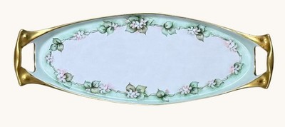 RC Bavaria Rosenthal Porcelain Tray Hand Painted Floral Gold Handles Antique