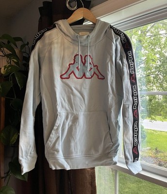 Kappa Men's Gray Pullover Hoodie L Logo Tape Sleeves Kangaroo Pocket