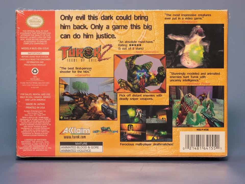 Turok 2: Seeds of Evil Nintendo 64 N64, 1998 (Factory Sealed Box) - Image 4 of 4