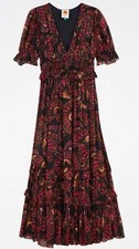 Farm Rio Butterfly Midi Dress Size Sm Boho Ruffle Tiered V-Neck NWOT