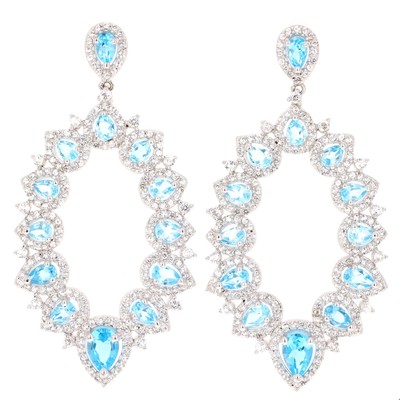 5.08 Carat Blue Topaz White Topaz Silver Earrings