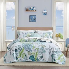 3 Piece Coastal Beach Quilt Set Full/Queen Size Ocean Beach Themed Bedding Set