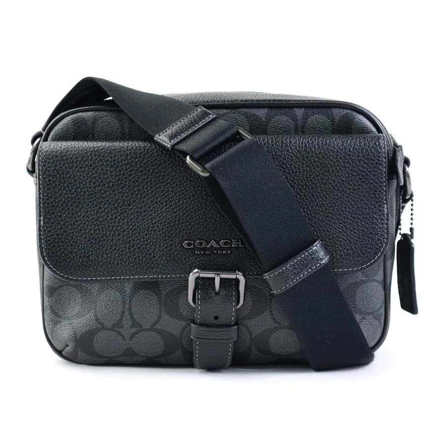 Borsa a tracolla Coach firmata PVC rivestita tela pelle nera uomo