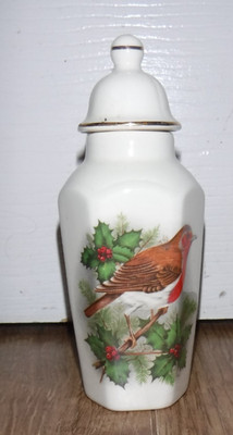 Royal Worcester Co. Palissy Robin mit Stechpalme Keramik Deckel Knospe Vase Topf Vintage