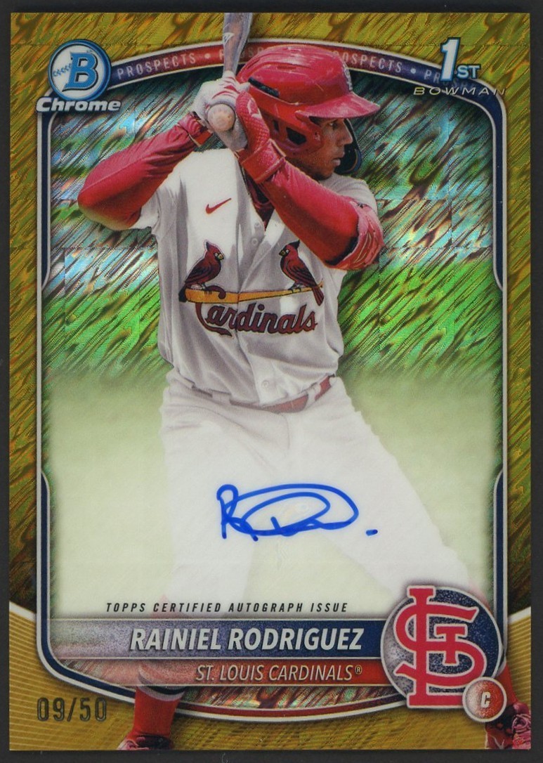 2025 Bowman Chrome Rainiel Rodriguez 1st Gold Shimmer Auto /50 SP Cardinals