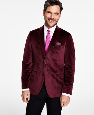 Alfani Mens Slim fit Velvet Sport Coat Blazer 40 L Red Solid