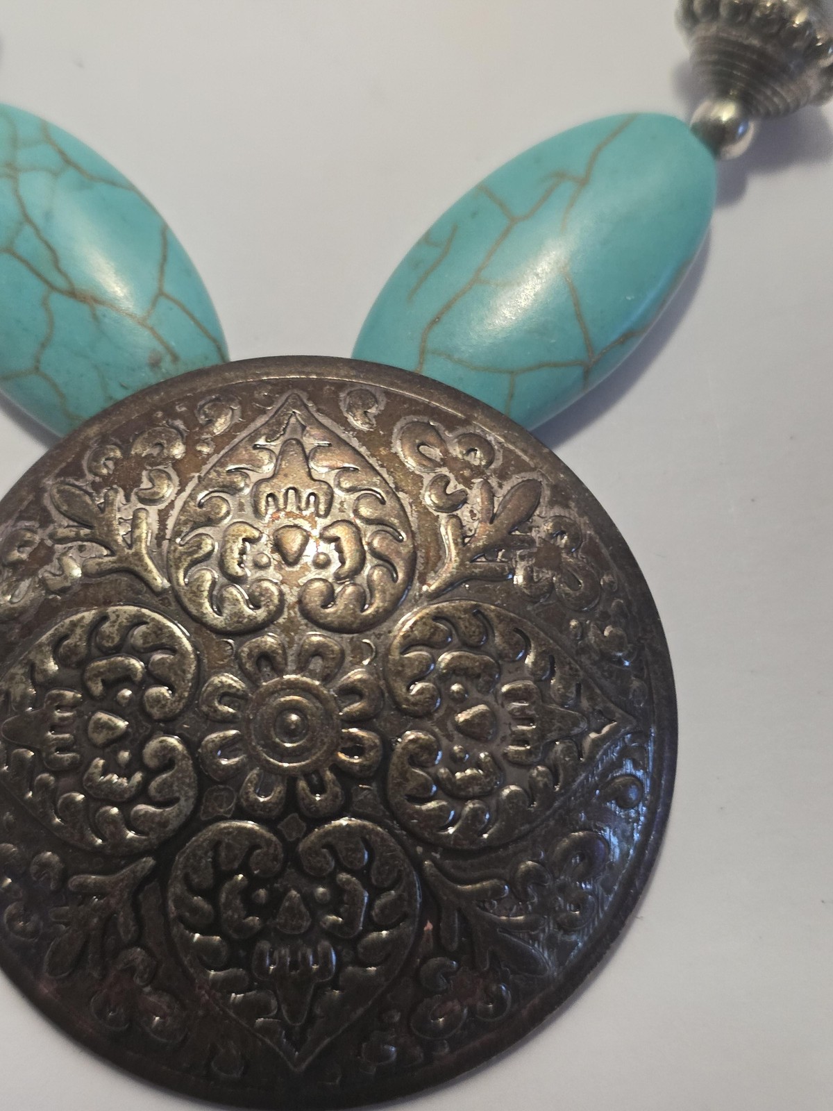 Boho Statement Necklace Silver Tone Turquoise Bea… - image 2
