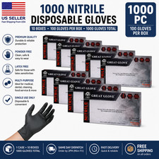 Great Glove Black Nitrile Gloves 3.5 Mil Latex  Powder Free 1000 S M L XL