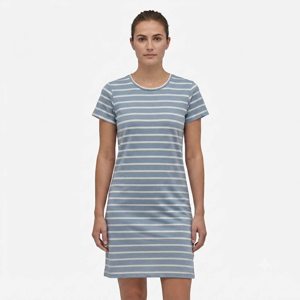 Patagonia Dress Womens Medium Mainstay Tee Blue Striped Organic Cotton 75248