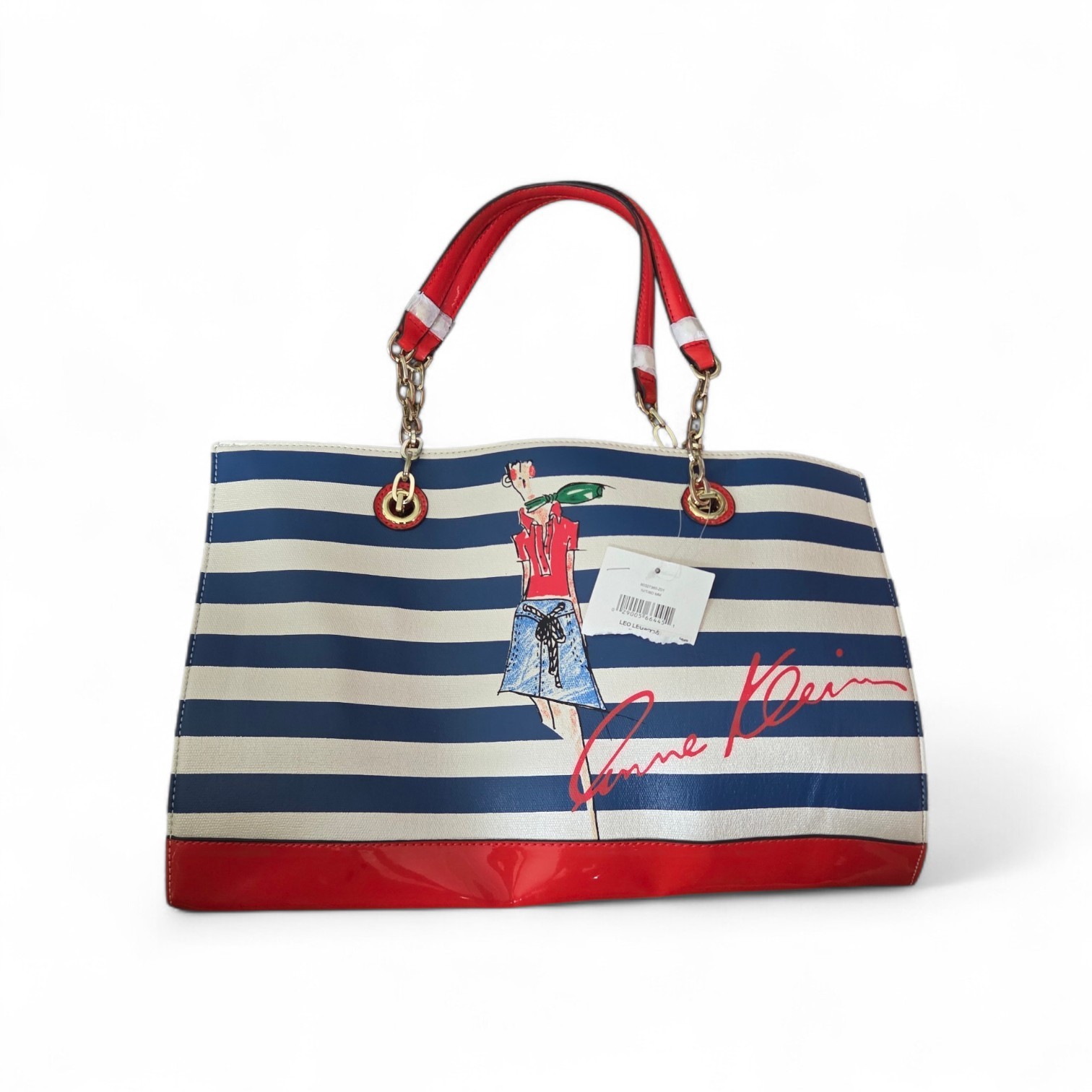 Bolso de Mano Anne Klein Rayas/Denim/Cuero Estampado Gráfico