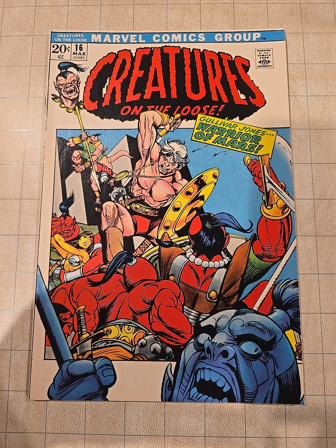 💥Creatures On The Loose # 16, Gullivar Jones Warrior Of Mars, 1972 Marvel