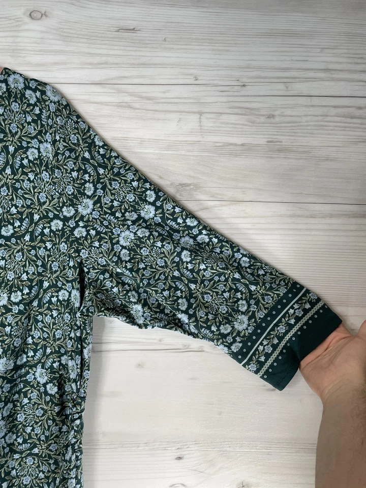 Vestido Lands' End para mujer 2X verde azul floral manga 3/4 cuello en V elástico talla grande Foto 3 de 4