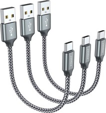 Short USB C Cable 0.5ft 3-Pack , A to Type-C Charger 0.5ft, Grey