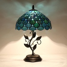 Tiffany Table Lamp,Sea Blue Pearl Table Lamp,12X12X19 Inch Tiffany Style Read...