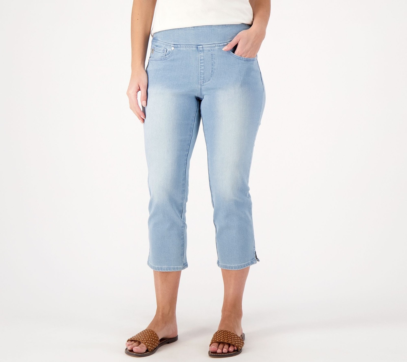 Belle by Kim Gravel Women's Pants Sz 12 Tall TruTemp Denim Crop Blue A594951