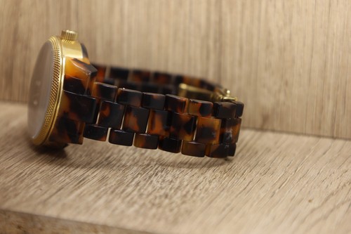 Ladies Michael Kors Ritz Quartz Watch Tortoise Shell Band Day Date New Bat 6.75" - Picture 2 of 6