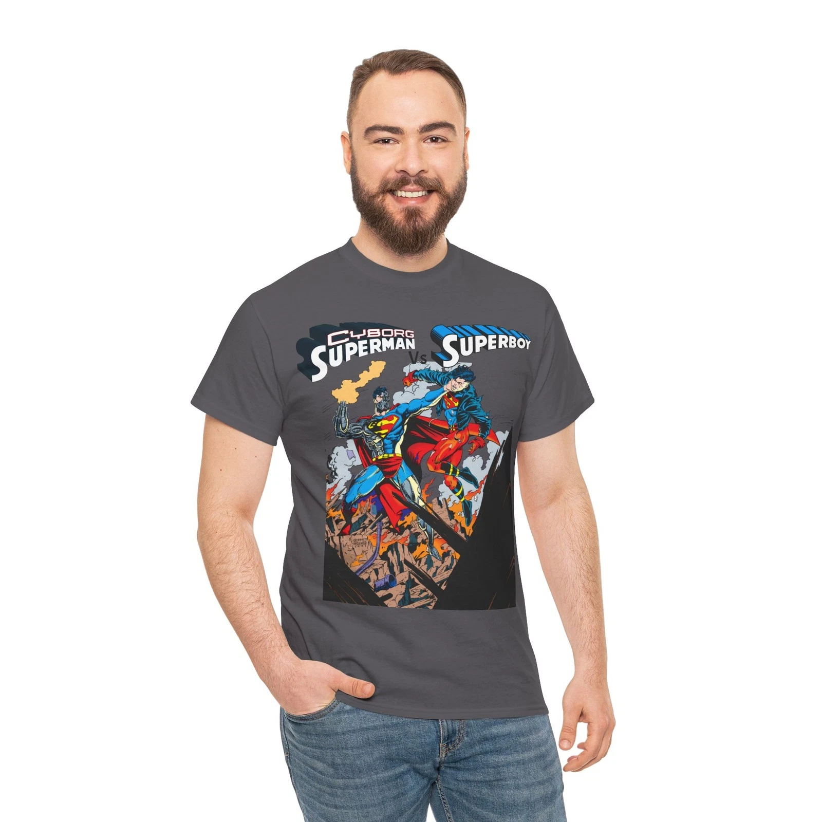 Cyborg Superman Vs Superboy T-Shirt - Tom Grummett Art - DC Comics