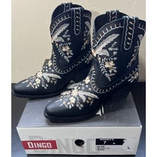 Dingo Black Primrose Western Boots Floral Embroidered Leather Women's Size 7 NEW