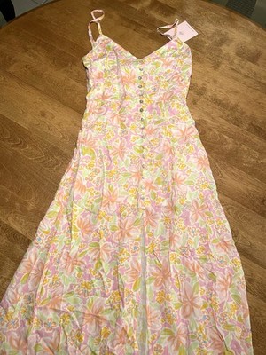 Hello Molly:  Skipping Fields Strappy Midi Dress Pink  US Size 2 (XS)- NWT