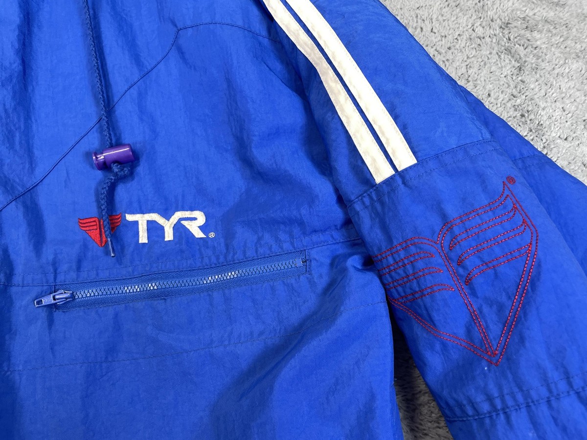 Vintage TYR Jacket Mens Large Blue Hooded Swim Warm Up Nylon 90s Windbreaker View 2