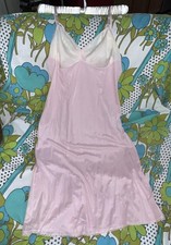 VTG Vanity Fair Pale Pink Satin Full Slip Sz 36 Nylon Nightgown Ivory Chest Lace