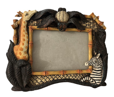 3D Jungle Picture Frame Giraffe Zebra Bamboo Ceramic 10 1/2x8'' Picture Size 5x7