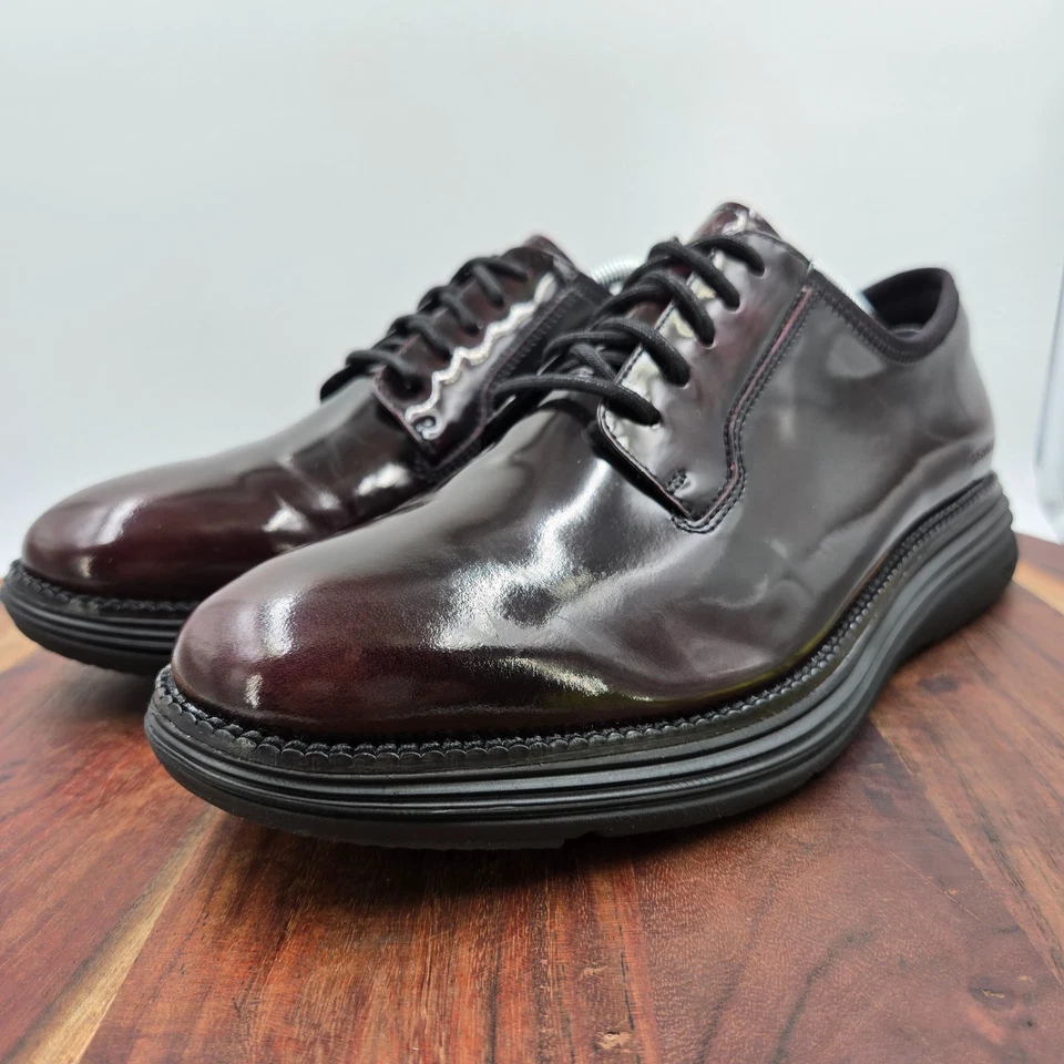 Zapato Cole Haan Original Grand Ultra Hombre 9.5 Negro Borgoña Charol Oxford Foto 4 de 4