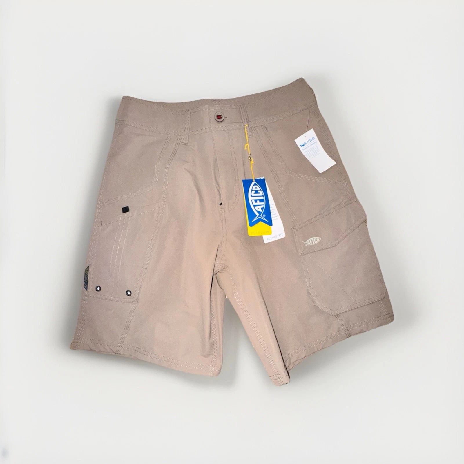 Aftco Shorts Mens 30 Stealth Cargo Fishing Hybrid Performance Khaki Oak Aftech